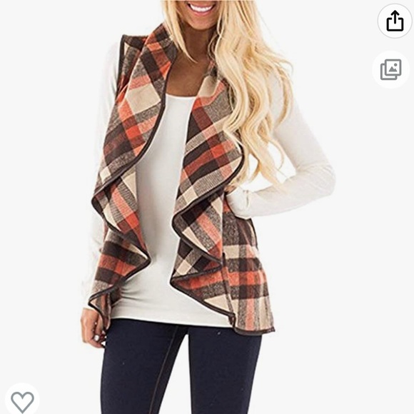 Unidear Size Small Buffalo Paid Vest Open Front Sleeveless Cardigan with Pockets - Picture 5 of 8